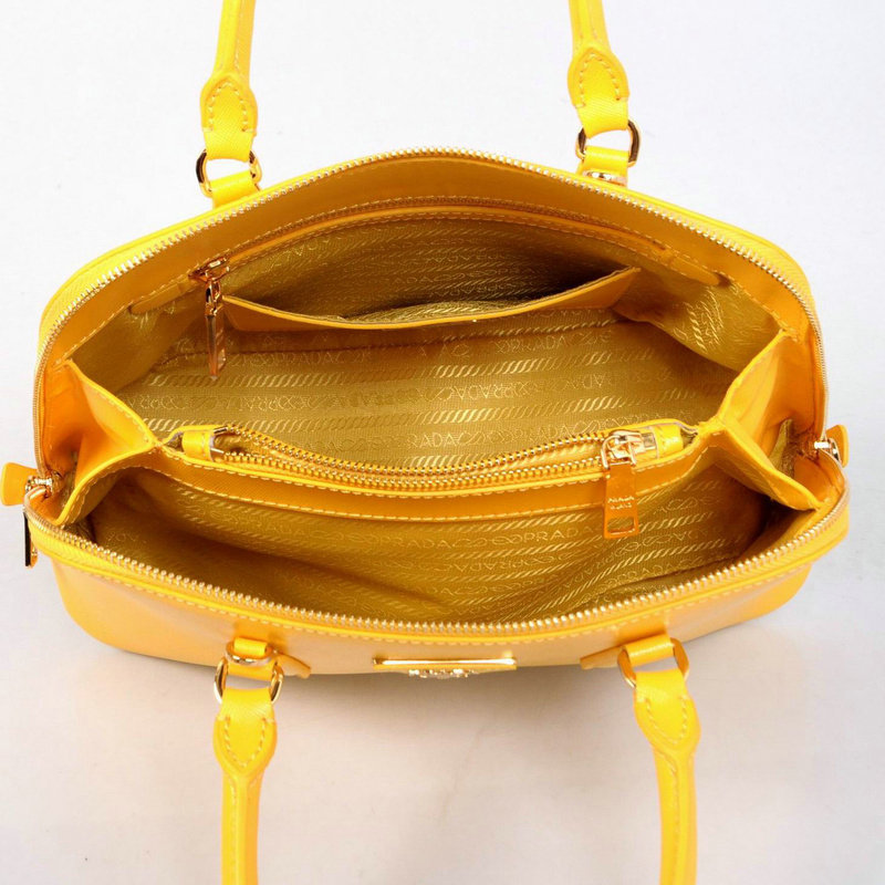 2014 Prada Shiny Saffiano Leather Top Handle Bag BL0837 yellow - Click Image to Close